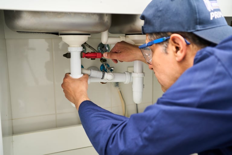 Male plumber fixing sink for home improvement
